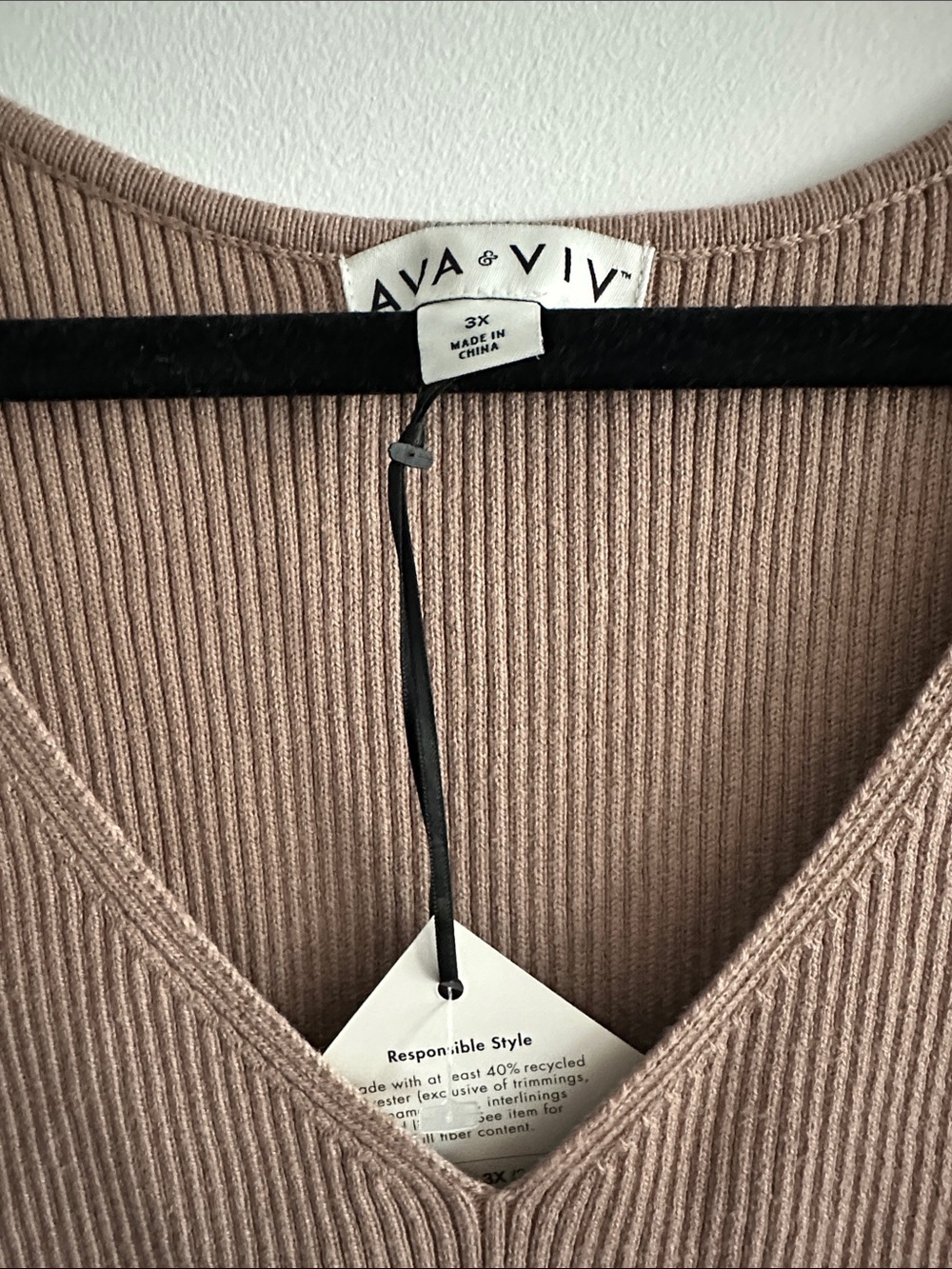 Ava & Viv Ribbed V-Neck Sleeveless Sweater Tank - Taupe - Picture 2 of 4